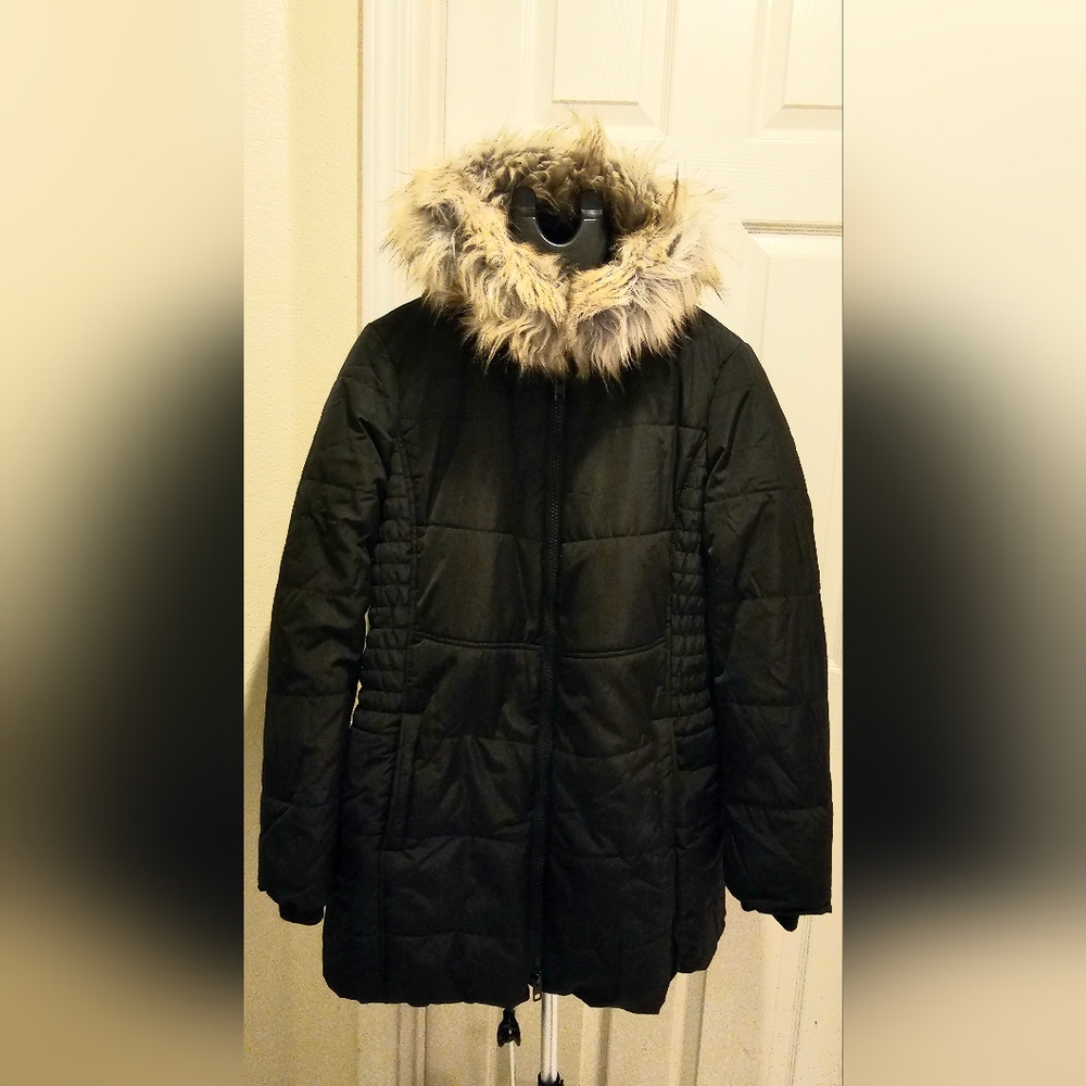 Torrid Nylon Fur Trim Fit And Flare Puffer Jacket Black Size 00 - Picture 3 of 6